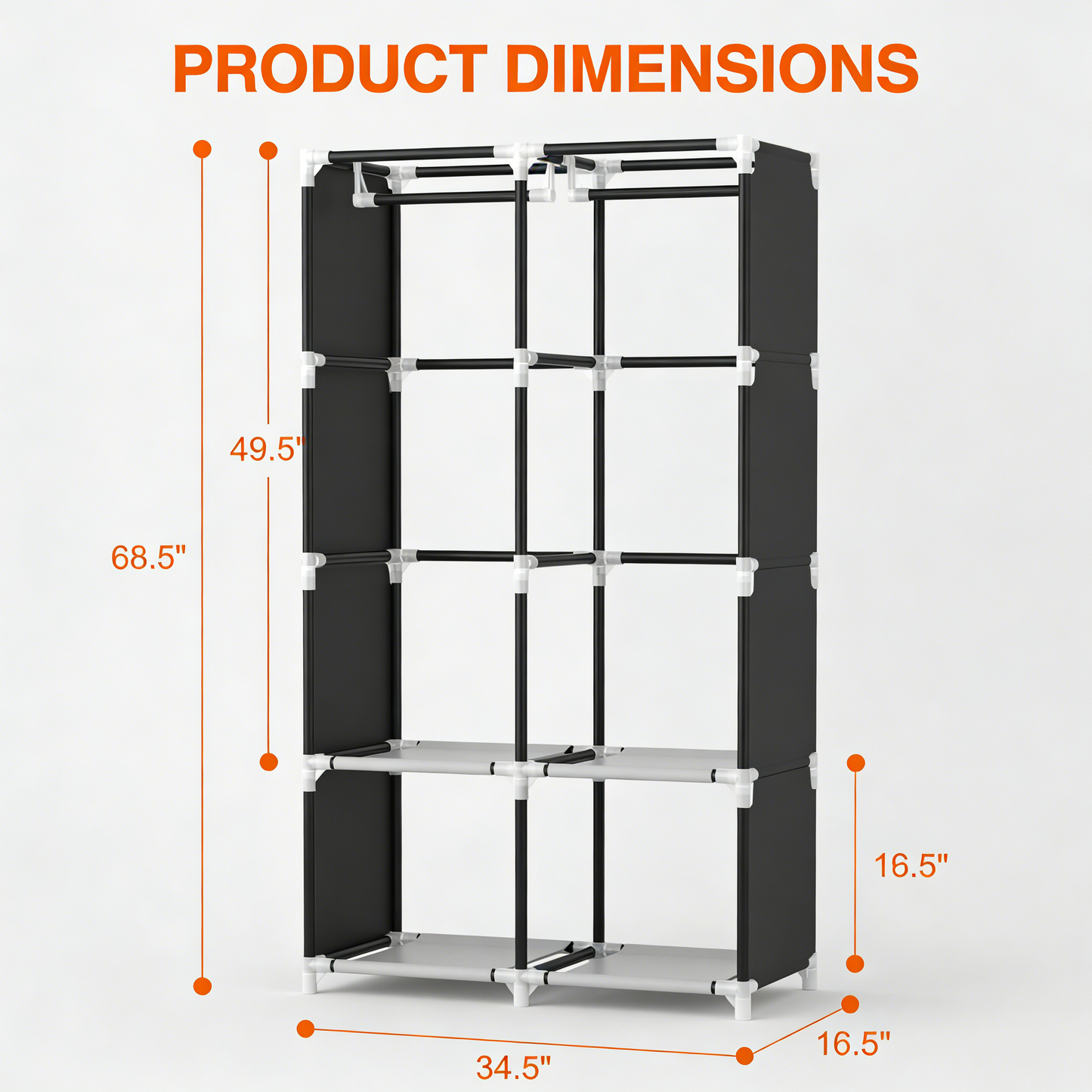 Portable Fabric Wardrobe Closet with Adjustable Shelves & Side Pockets