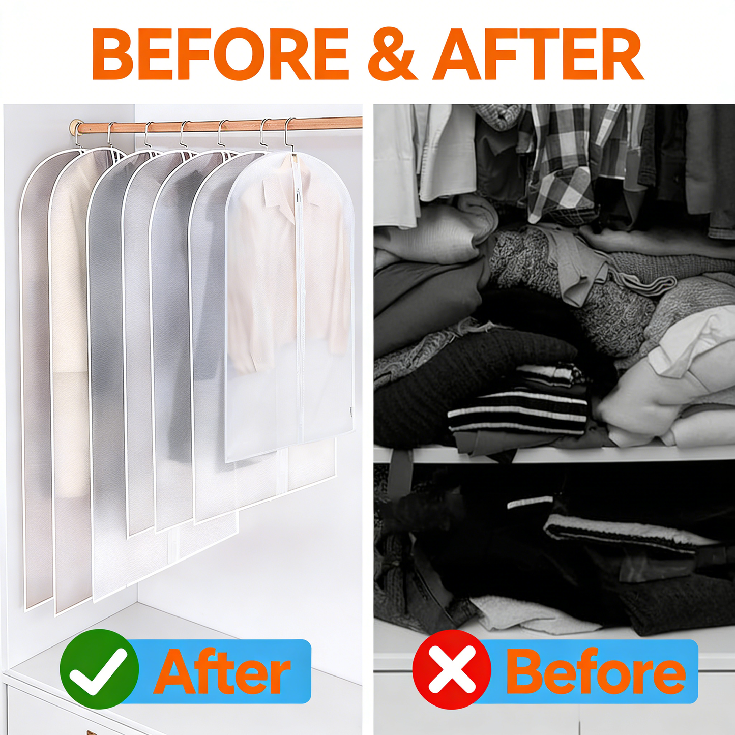 Garment Bags for Hanging Clothes, Dustproof Suit Covers with Zipper