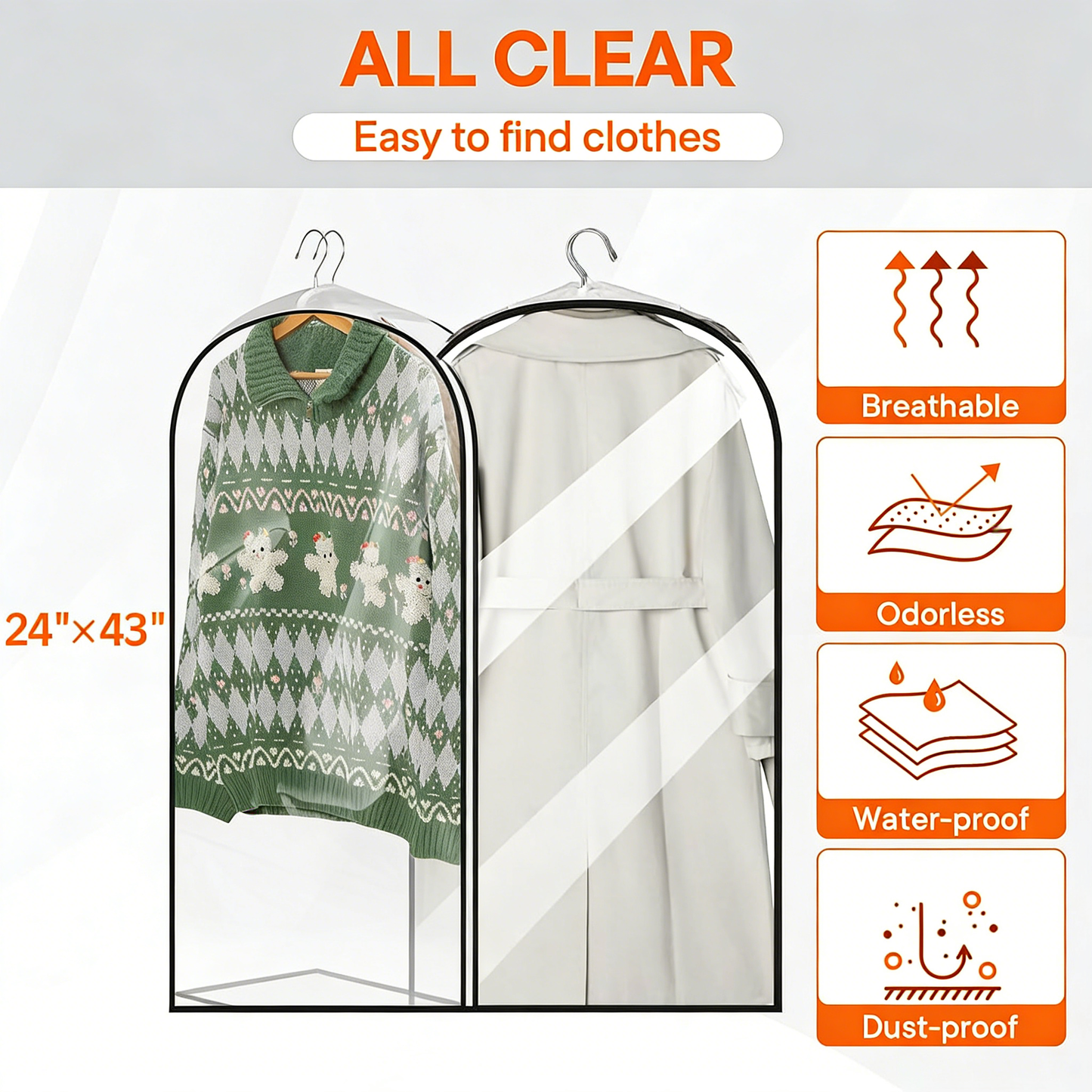 Clear Hanging Garment Bags with Side Zipper, 10" Gusseted Clothing Storage Bags