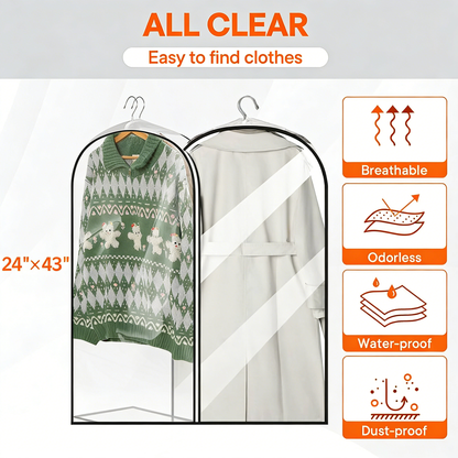 Clear Hanging Garment Bags with Side Zipper, 10" Gusseted Clothing Storage Bags