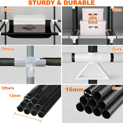 Portable Fabric Wardrobe Closet with Adjustable Shelves & Side Pockets