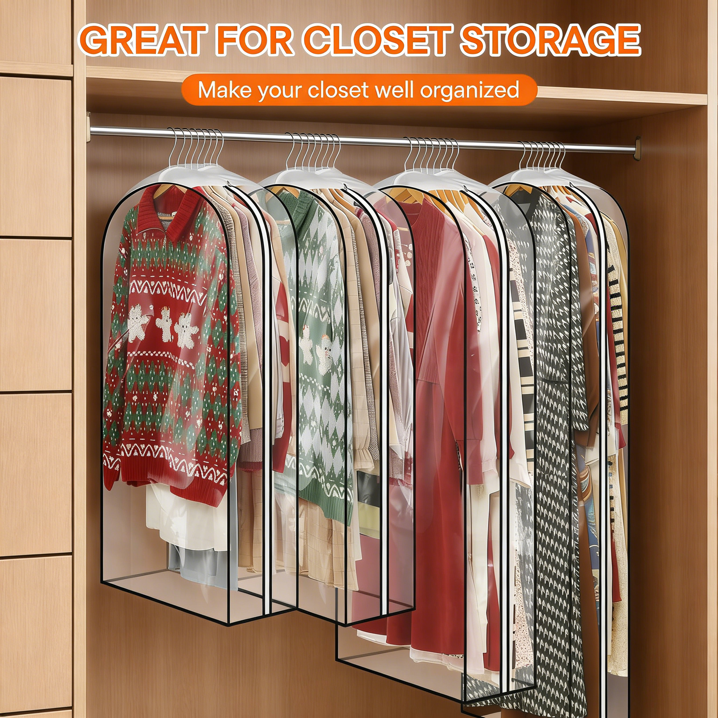 Clear Hanging Garment Bags with Side Zipper, 10" Gusseted Clothing Storage Bags