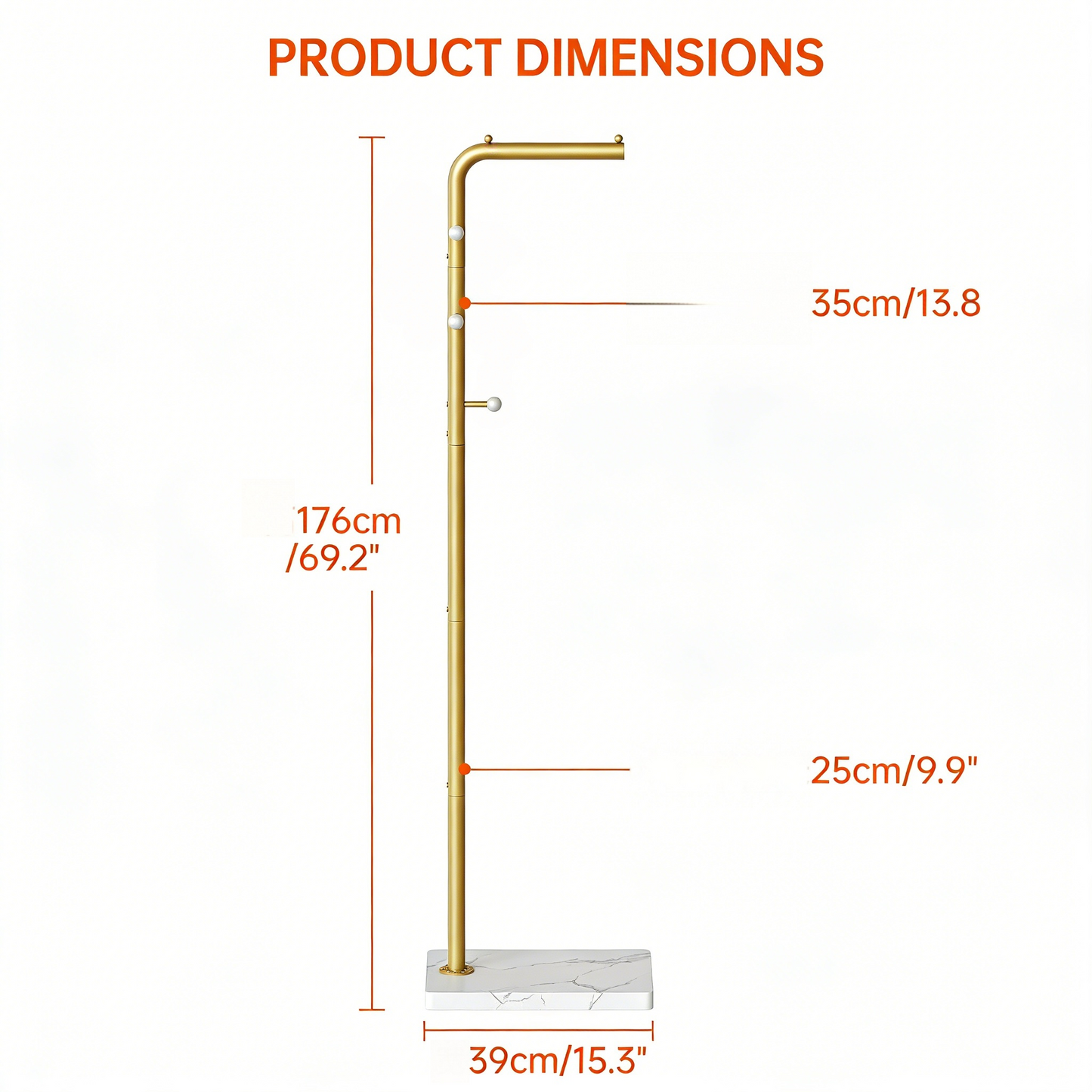 Gold Metal Coat Rack with Marble Base, Modern Entryway Clothes Hanger
