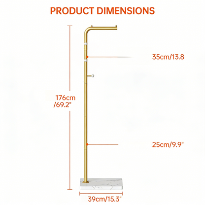 Gold Metal Coat Rack with Marble Base, Modern Entryway Clothes Hanger