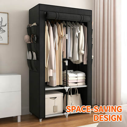 Portable Fabric Wardrobe Closet with Adjustable Shelves & Side Pockets