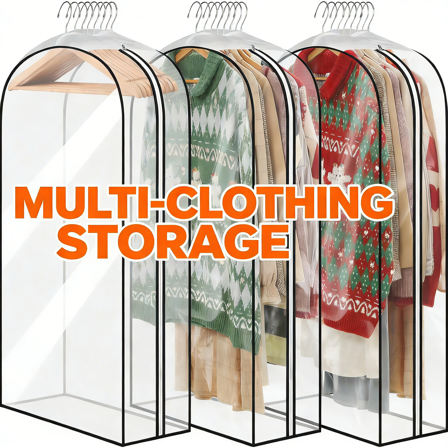 Clear Hanging Garment Bags with Side Zipper, 10" Gusseted Clothing Storage Bags