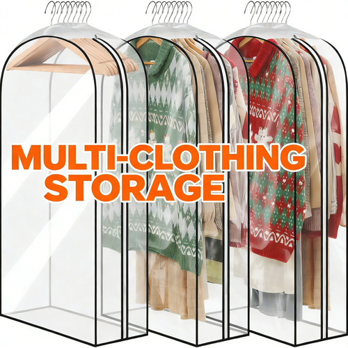 Clear Hanging Garment Bags with Side Zipper, 10" Gusseted Clothing Storage Bags