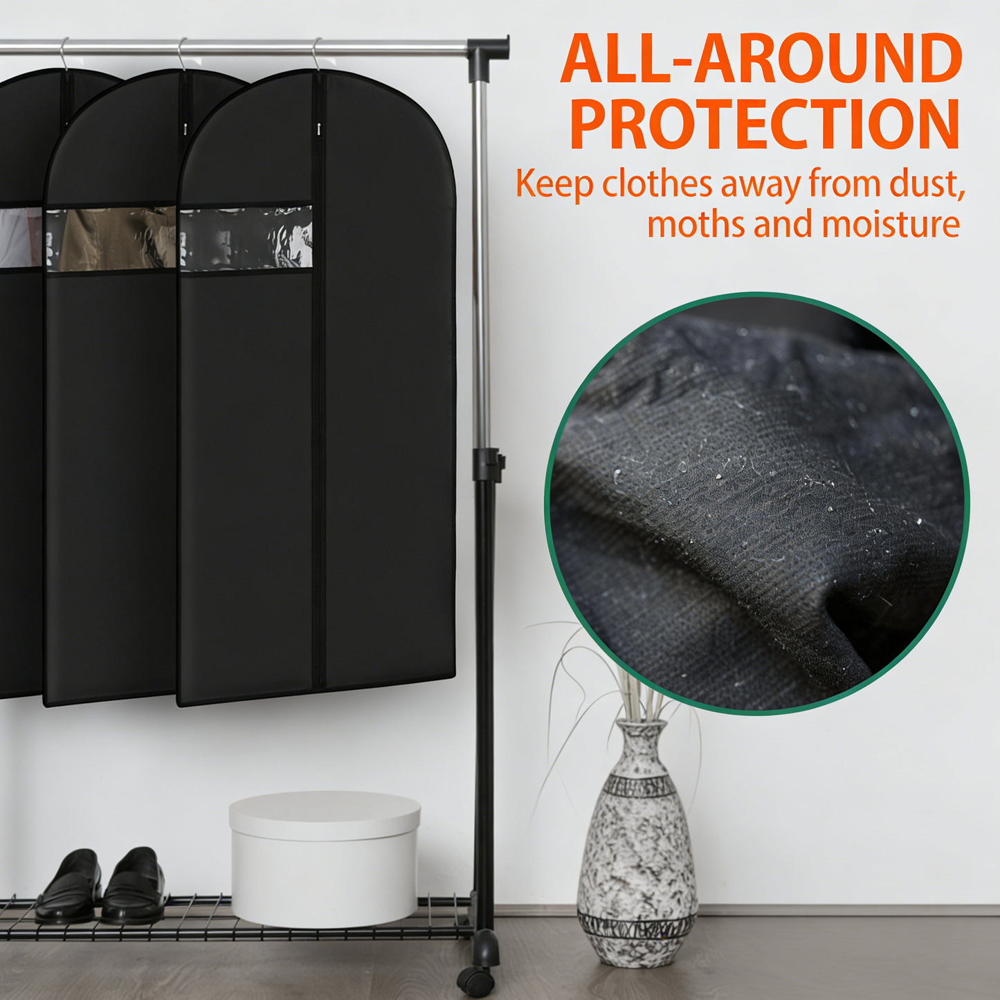 Black Hanging Garment Bags with Clear Window, 7-Pack Clothes Protectors