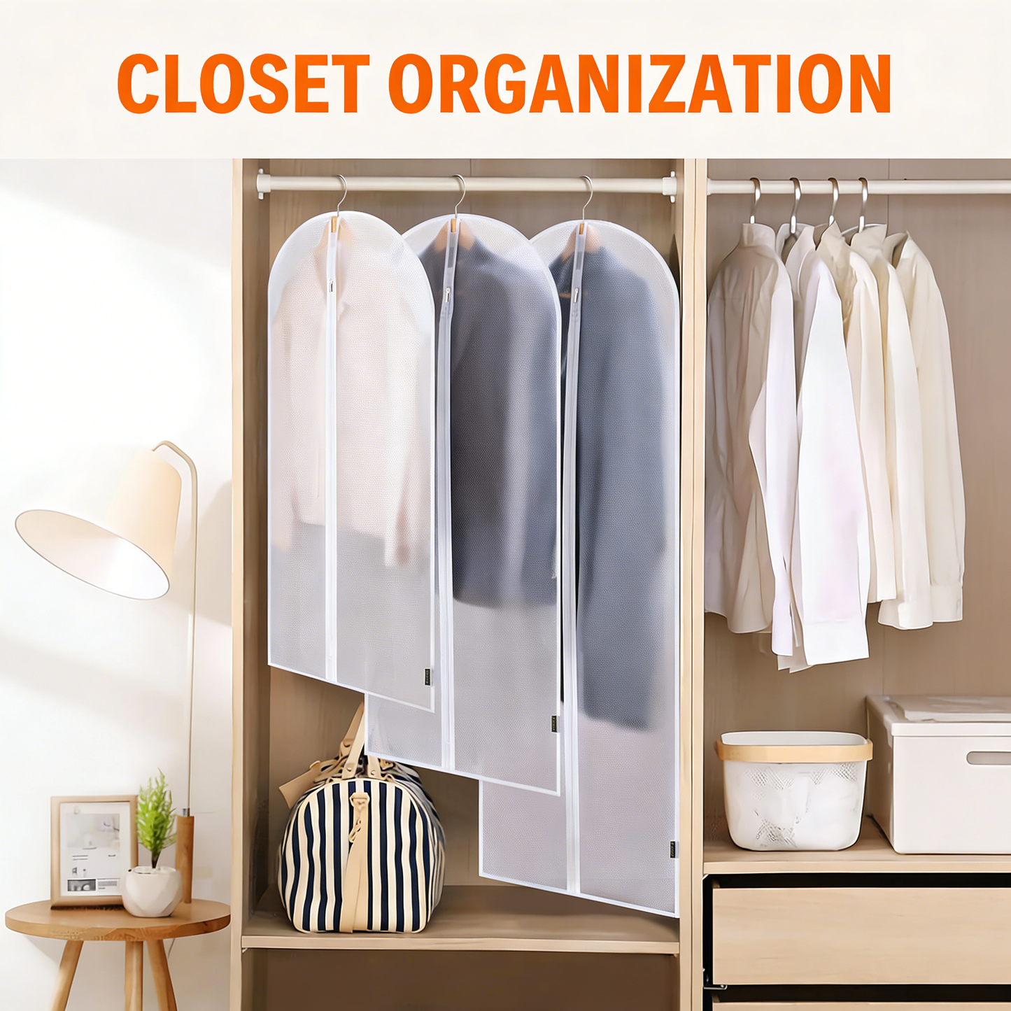 Garment Bags for Hanging Clothes, Dustproof Suit Covers with Zipper