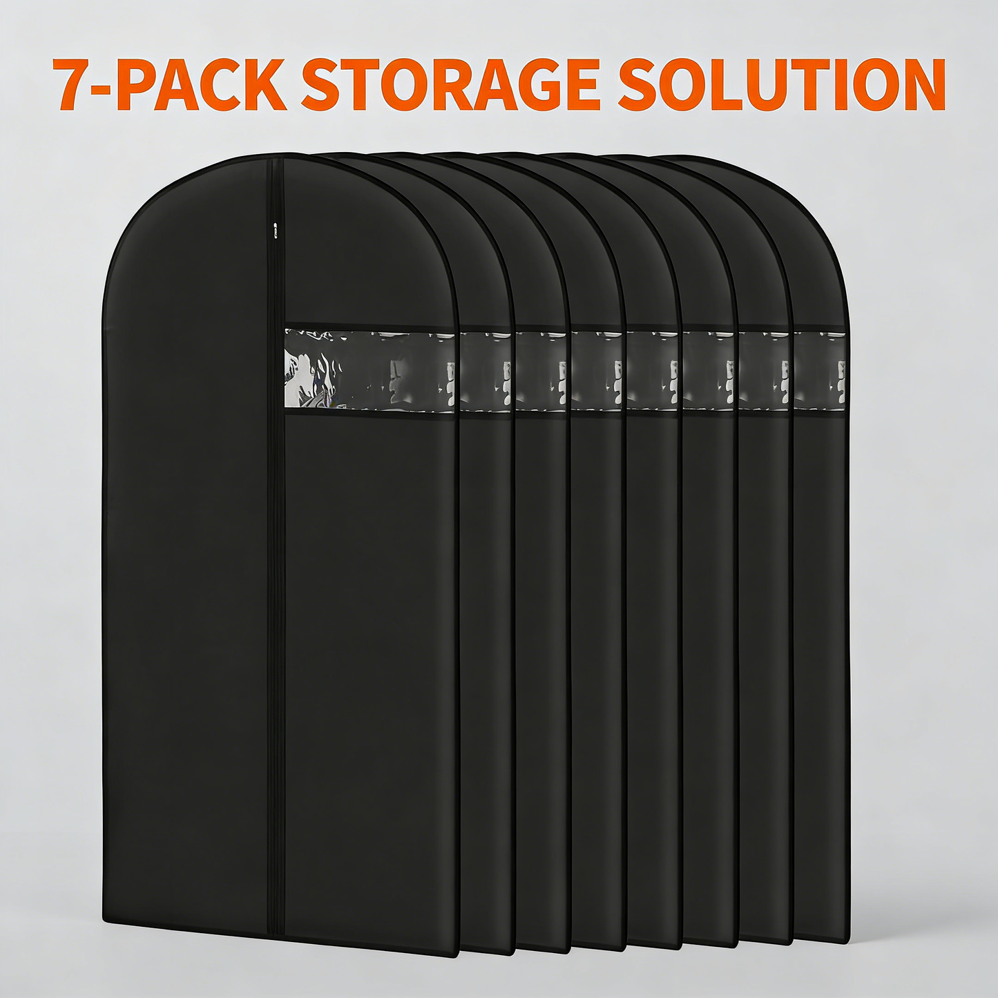 Black Hanging Garment Bags with Clear Window, 7-Pack Clothes Protectors