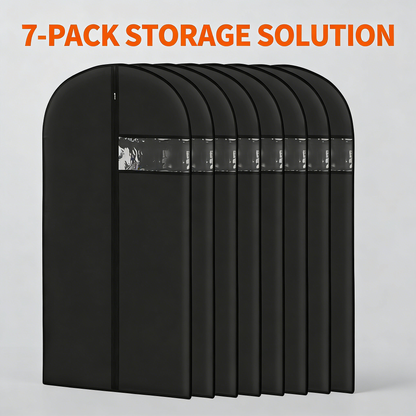 Black Hanging Garment Bags with Clear Window, 7-Pack Clothes Protectors