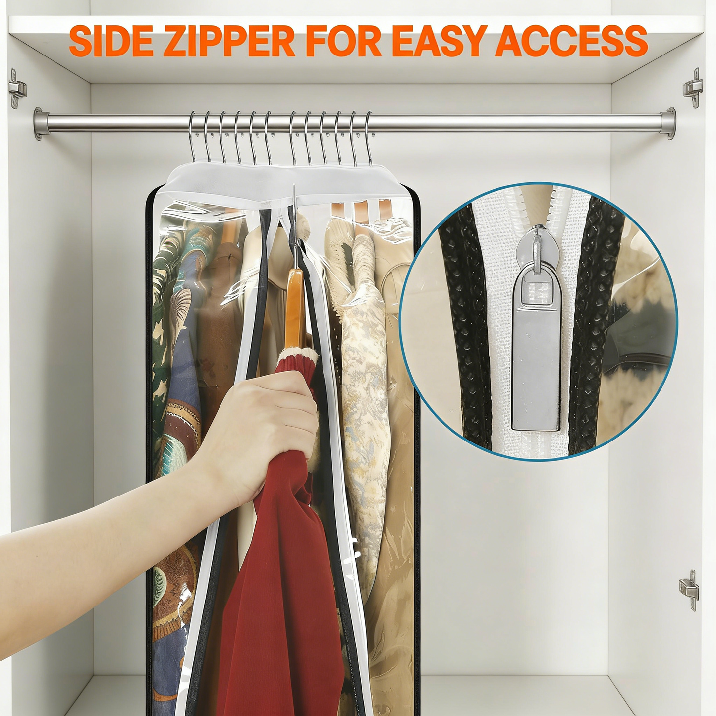 Clear Hanging Garment Bags with Side Zipper, 10" Gusseted Clothing Storage Bags