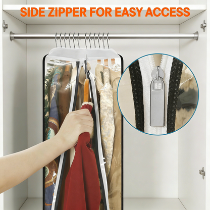 Clear Hanging Garment Bags with Side Zipper, 10" Gusseted Clothing Storage Bags