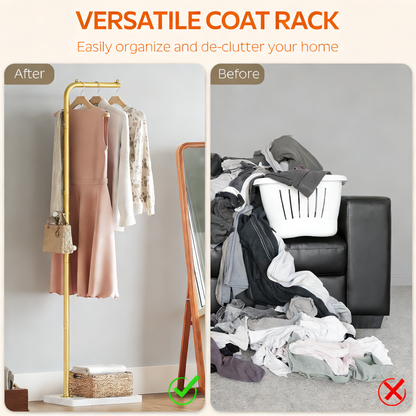 Gold Metal Coat Rack with Marble Base, Modern Entryway Clothes Hanger