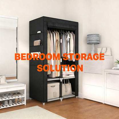 Portable Fabric Wardrobe Closet with Adjustable Shelves & Side Pockets