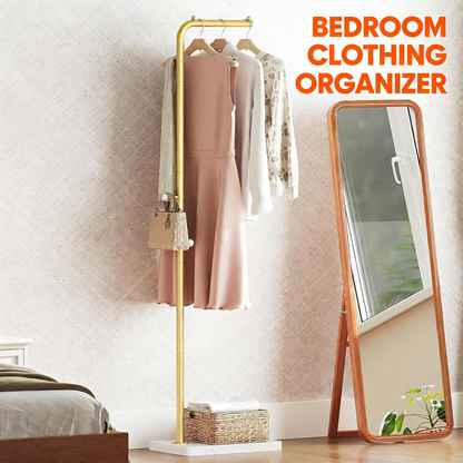 Gold Metal Coat Rack with Marble Base, Modern Entryway Clothes Hanger