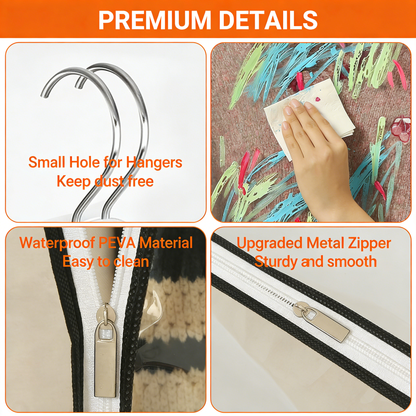 Clear Hanging Garment Bags with Side Zipper, 10" Gusseted Clothing Storage Bags