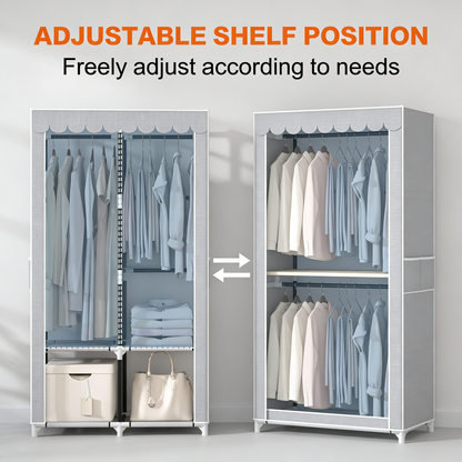 Portable Fabric Wardrobe Closet with Adjustable Shelves & Side Pockets