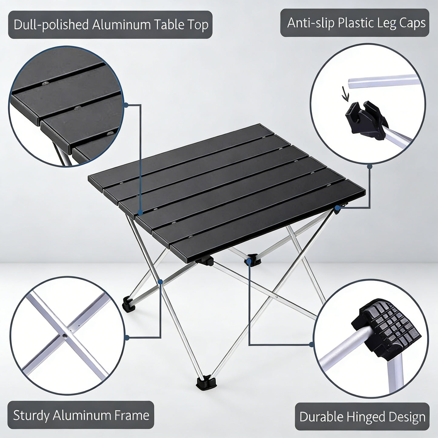 Ultralight Folding Camping Table with Aluminum Top, Portable Low Table