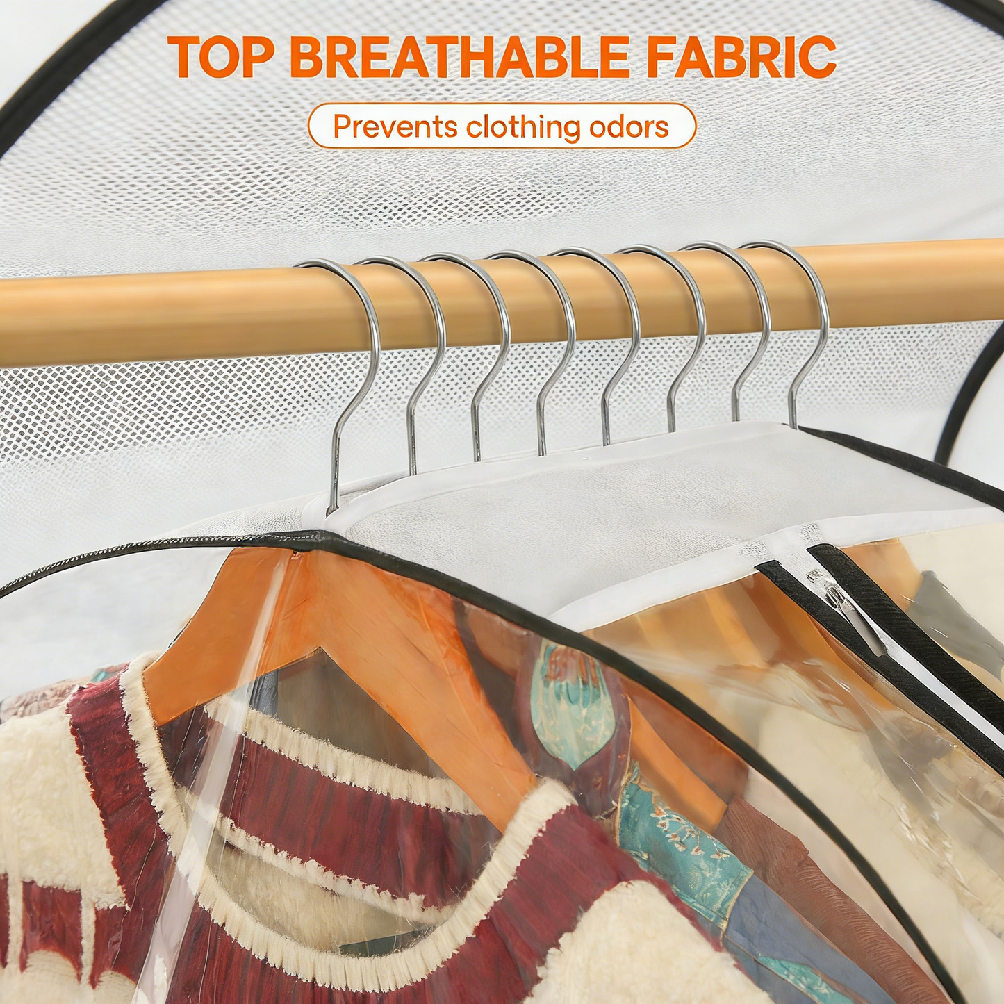 Clear Hanging Garment Bags with Side Zipper, 10" Gusseted Clothing Storage Bags