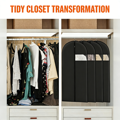 Black Hanging Garment Bags with Clear Window, 7-Pack Clothes Protectors