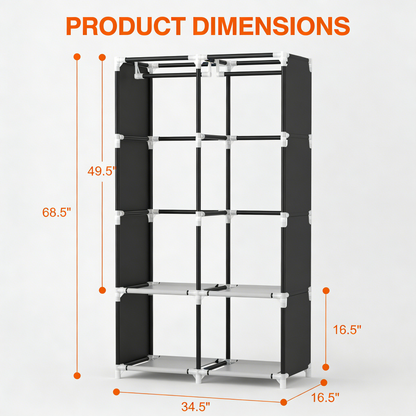 Portable Fabric Wardrobe Closet with Adjustable Shelves & Side Pockets